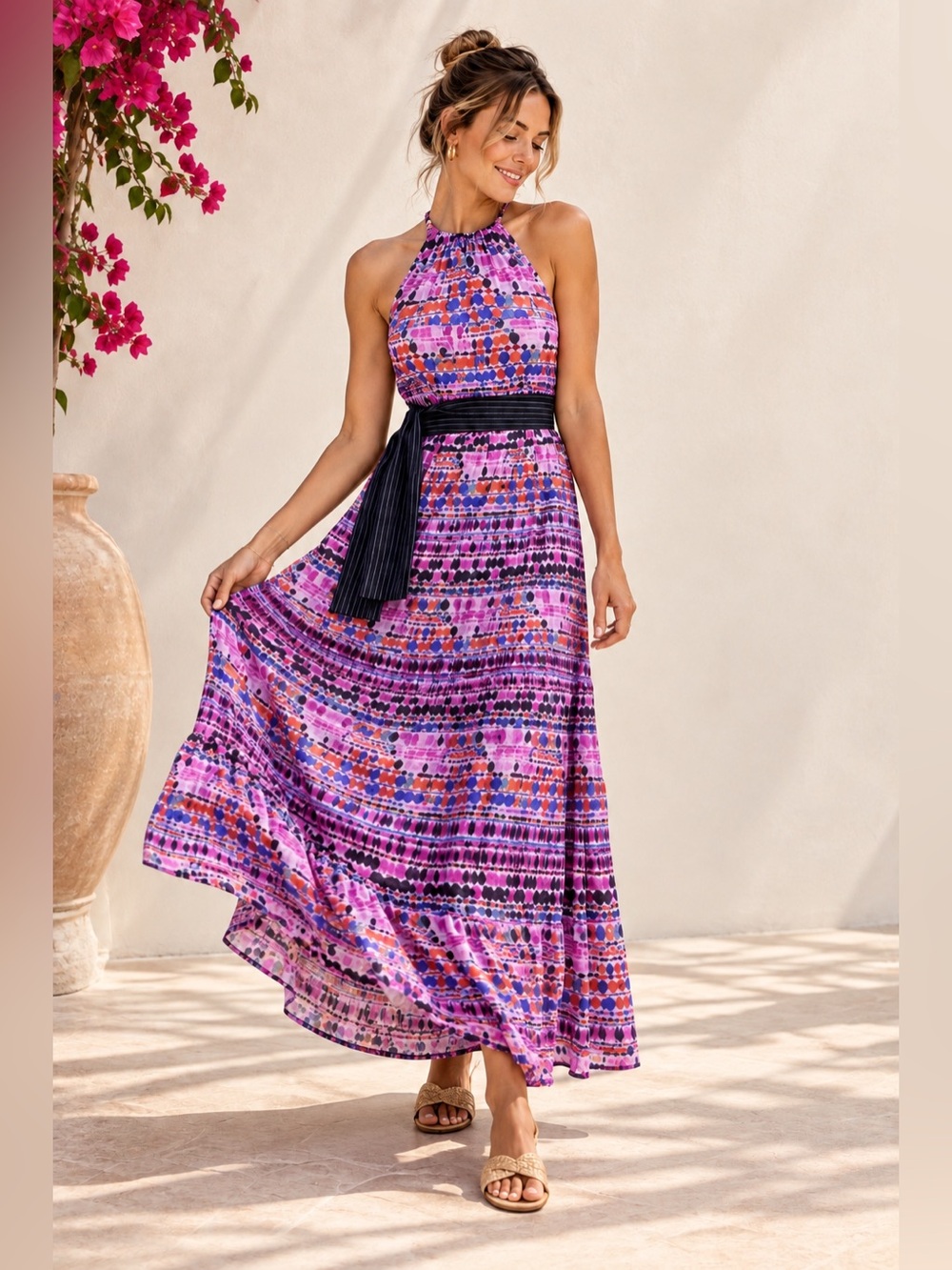 NWT RHODE Resort Julia Tiered Dress in Polka Dots Purple/ PinK/ Magenta Size L